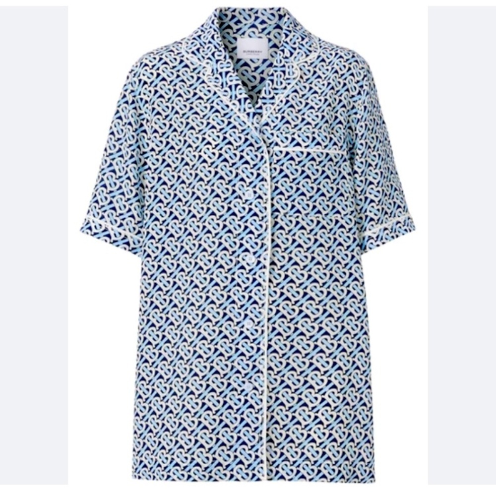 Burberry 100% Silk TB collection button up shirt made in Italy